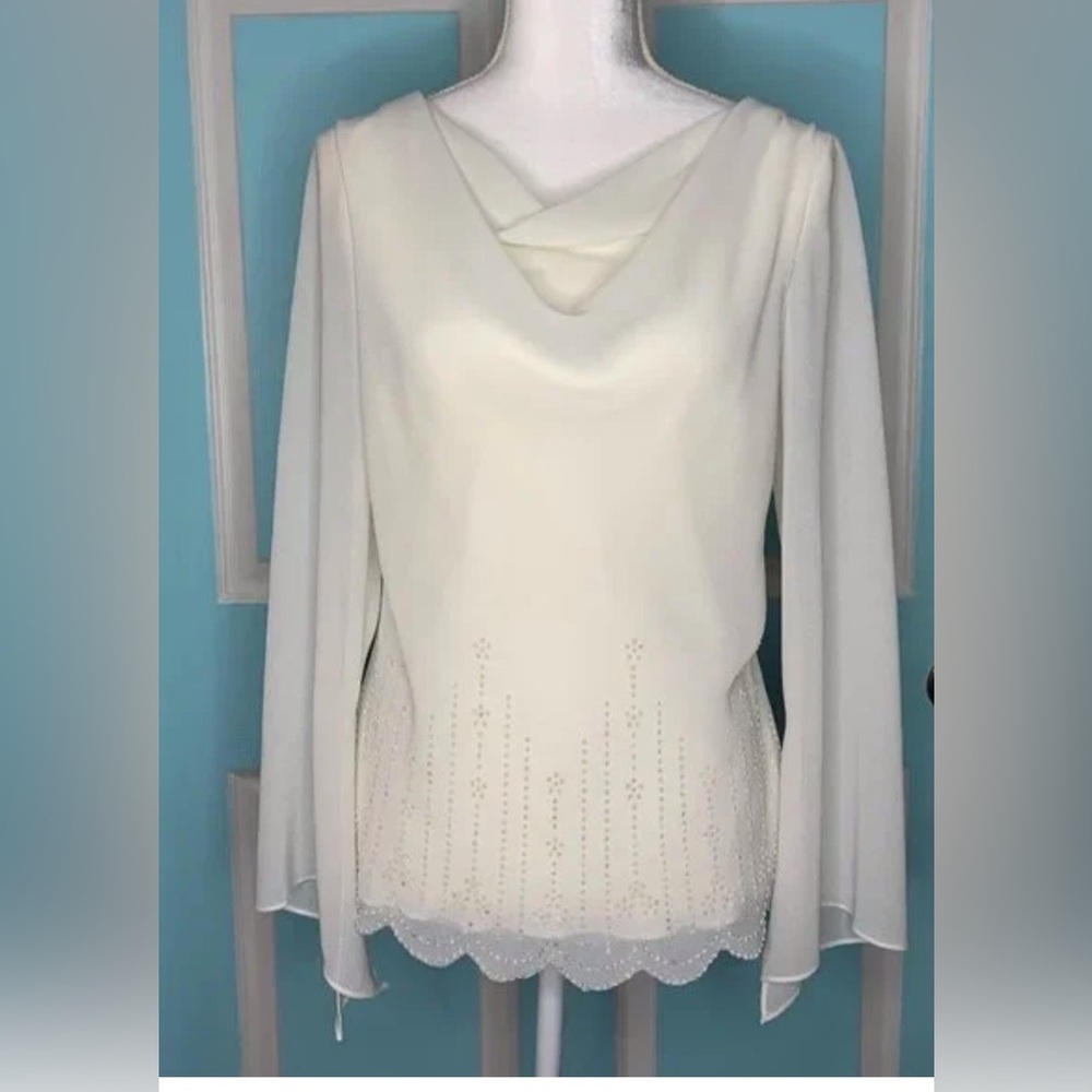Xscape Cream Blouse with Embellished Hem size 14W